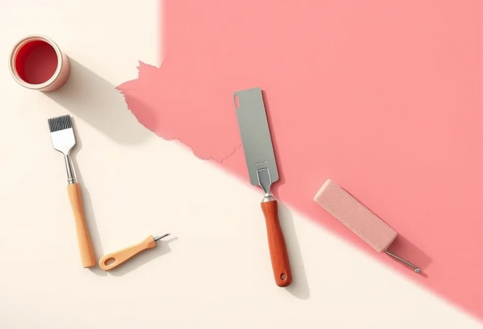 Outils de peinture disposés dans l'ordre des étapes du chantier