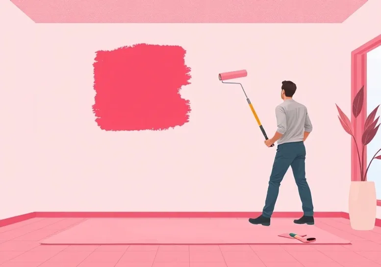 Peintre appliquant la peinture au rouleau sur un mur de salon